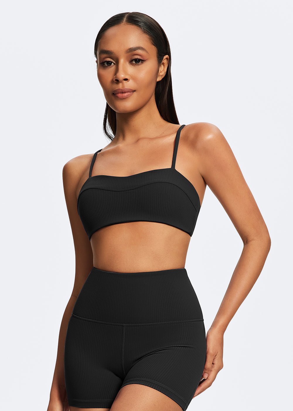 Ribbed Sports Bra with Heart Buckle - front1