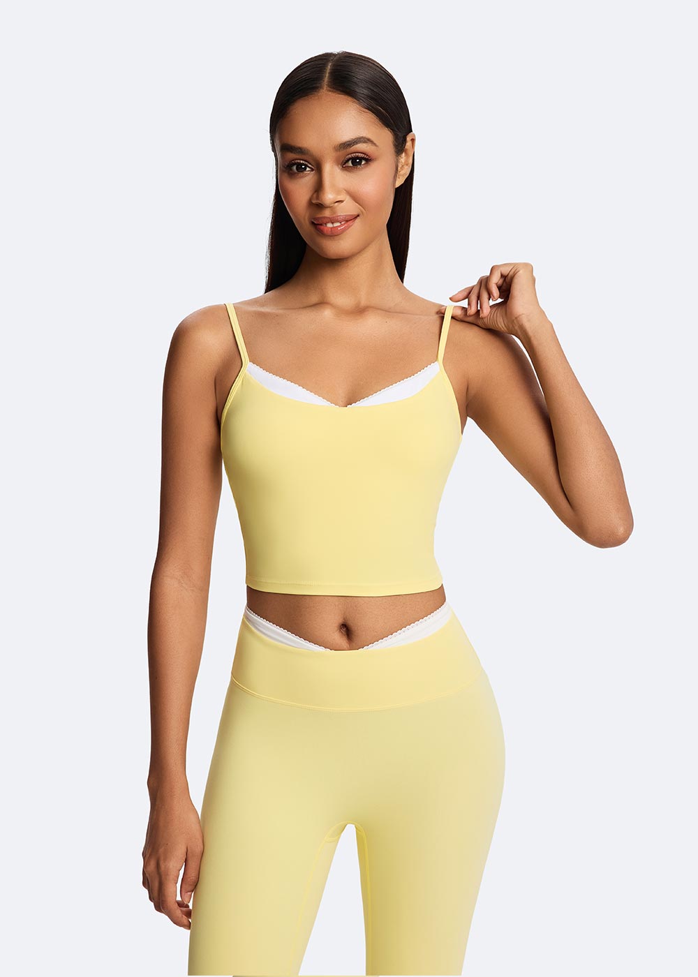 Lace Color-block Sports Bra Front Pose Close-up
