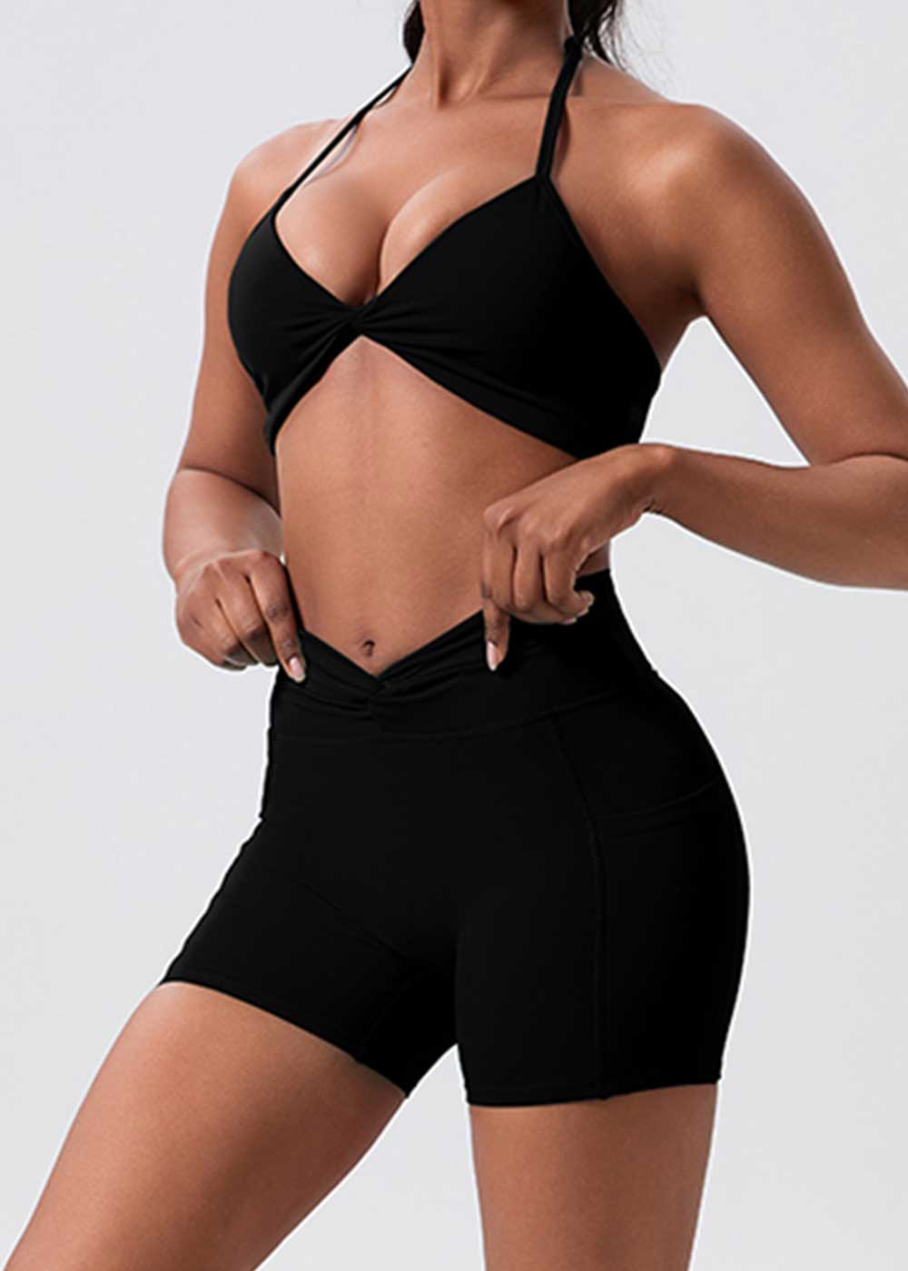 Twist-Front Halter Sports Bra