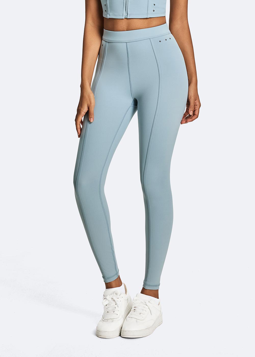 Rivet High-Waist Leggings with Seam