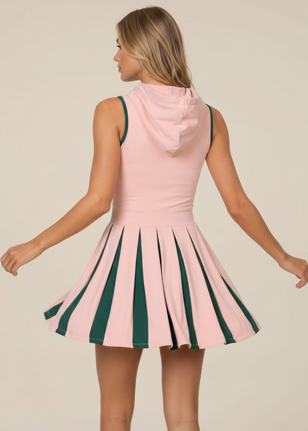 Bow Detail Hooded Pleated Tennis Dress