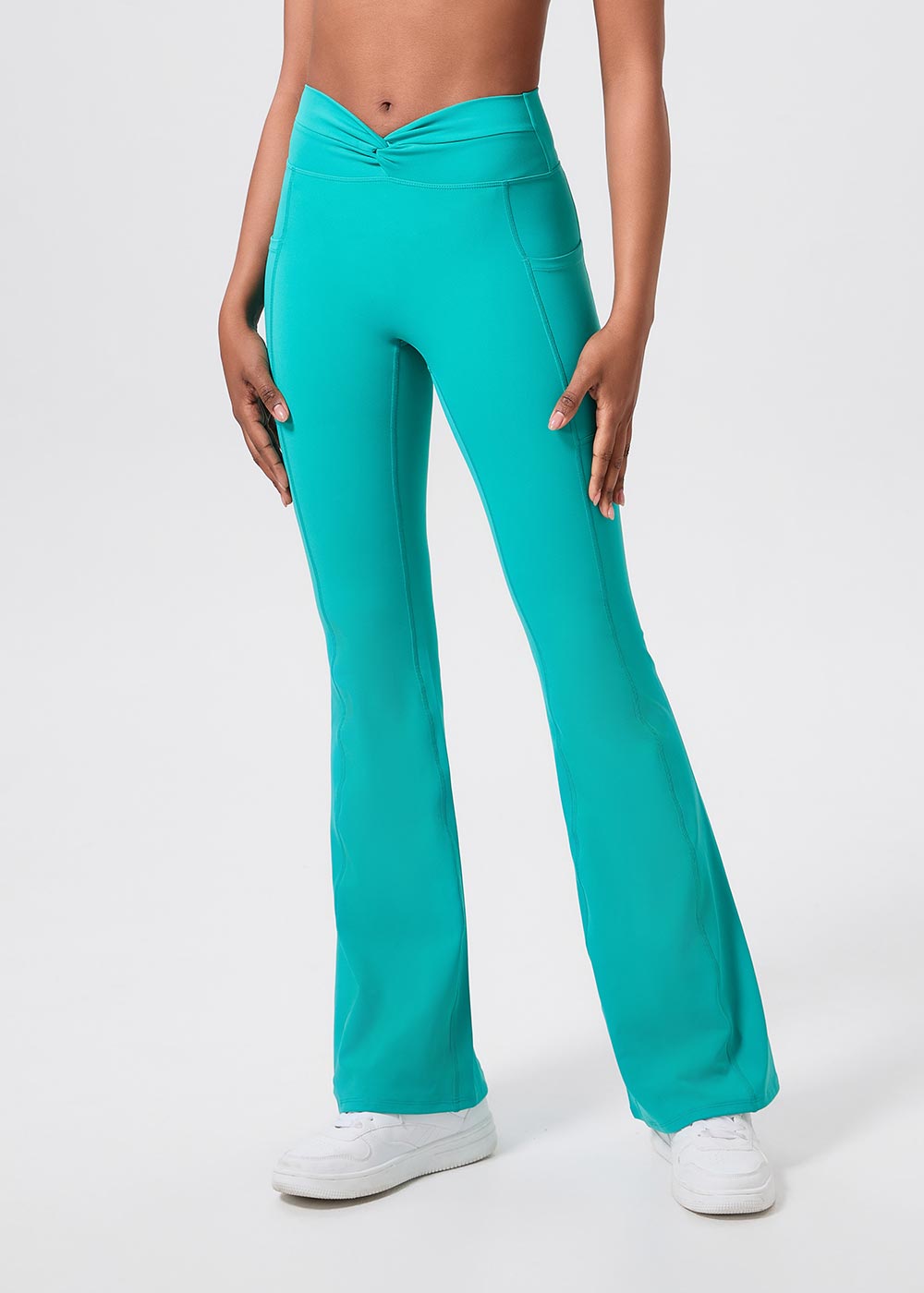 Twist-Waist Flare Leggings with Pockets