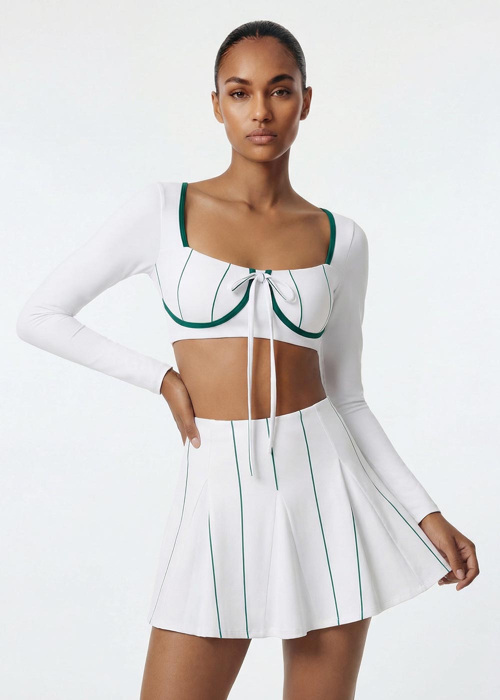 Striped Color-blocking Crop Top with Long Sleeves