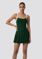 A Large U-neck Color-blocking Pleated Tennis Dress