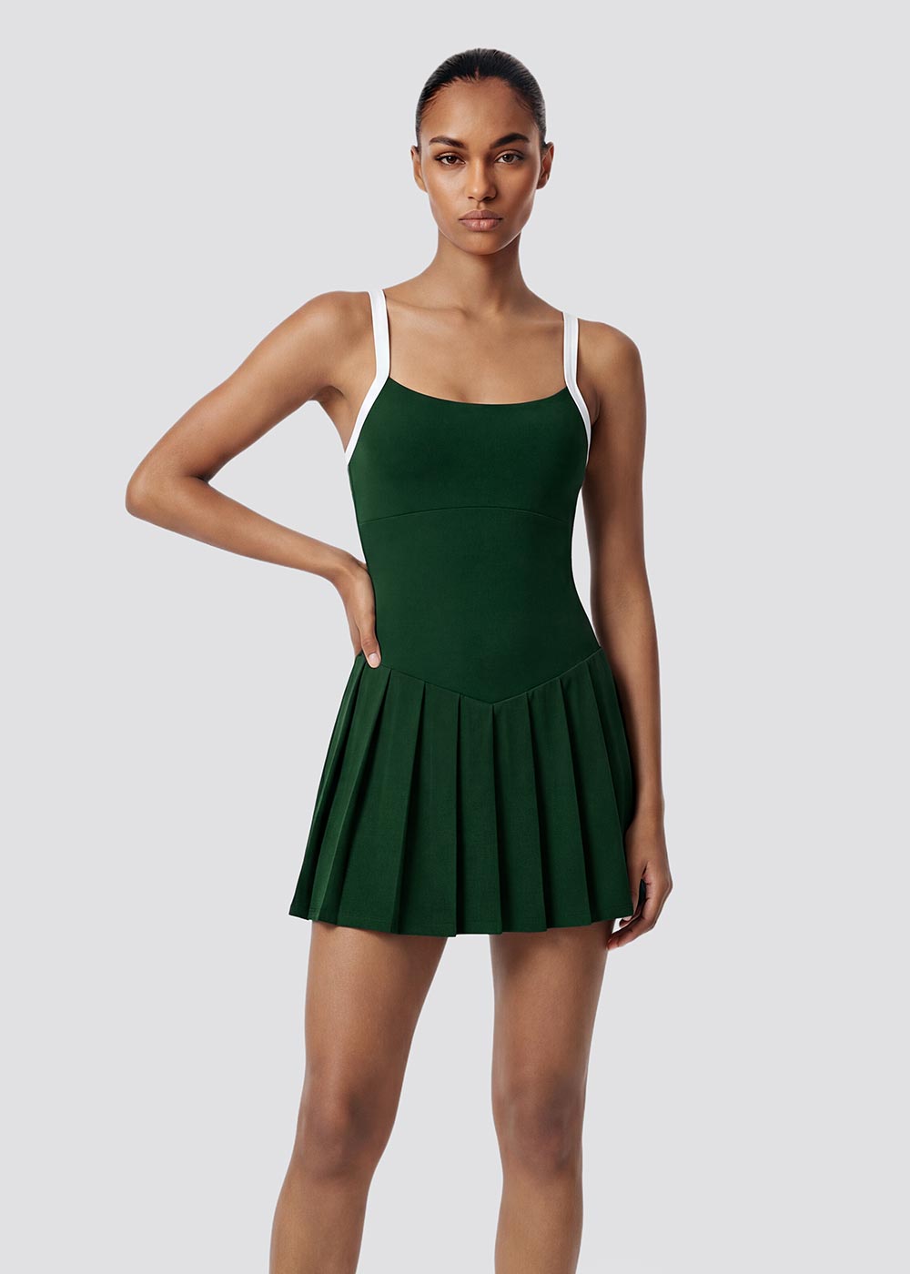 A Large U-neck Color-blocking Pleated Tennis Dress