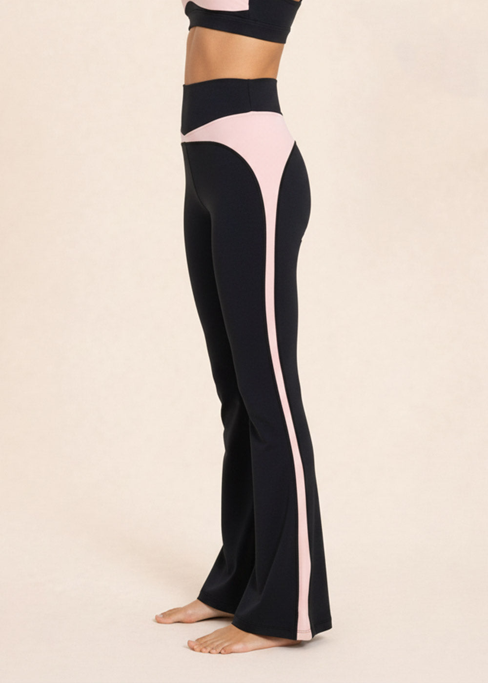 Contrast V-Waist Side-Stripe Flare Pants