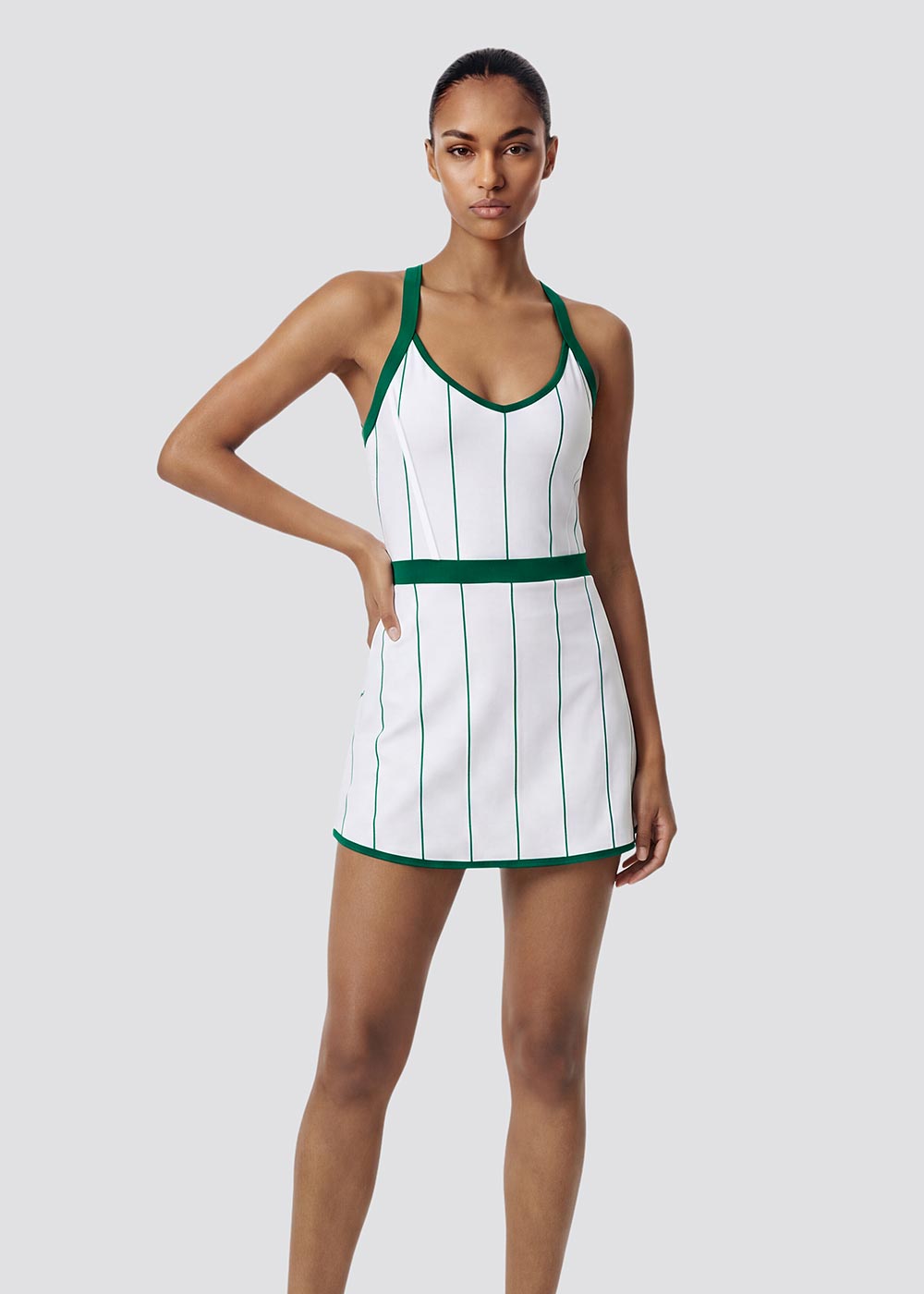 A classic tennis dress with contrasting color stripes