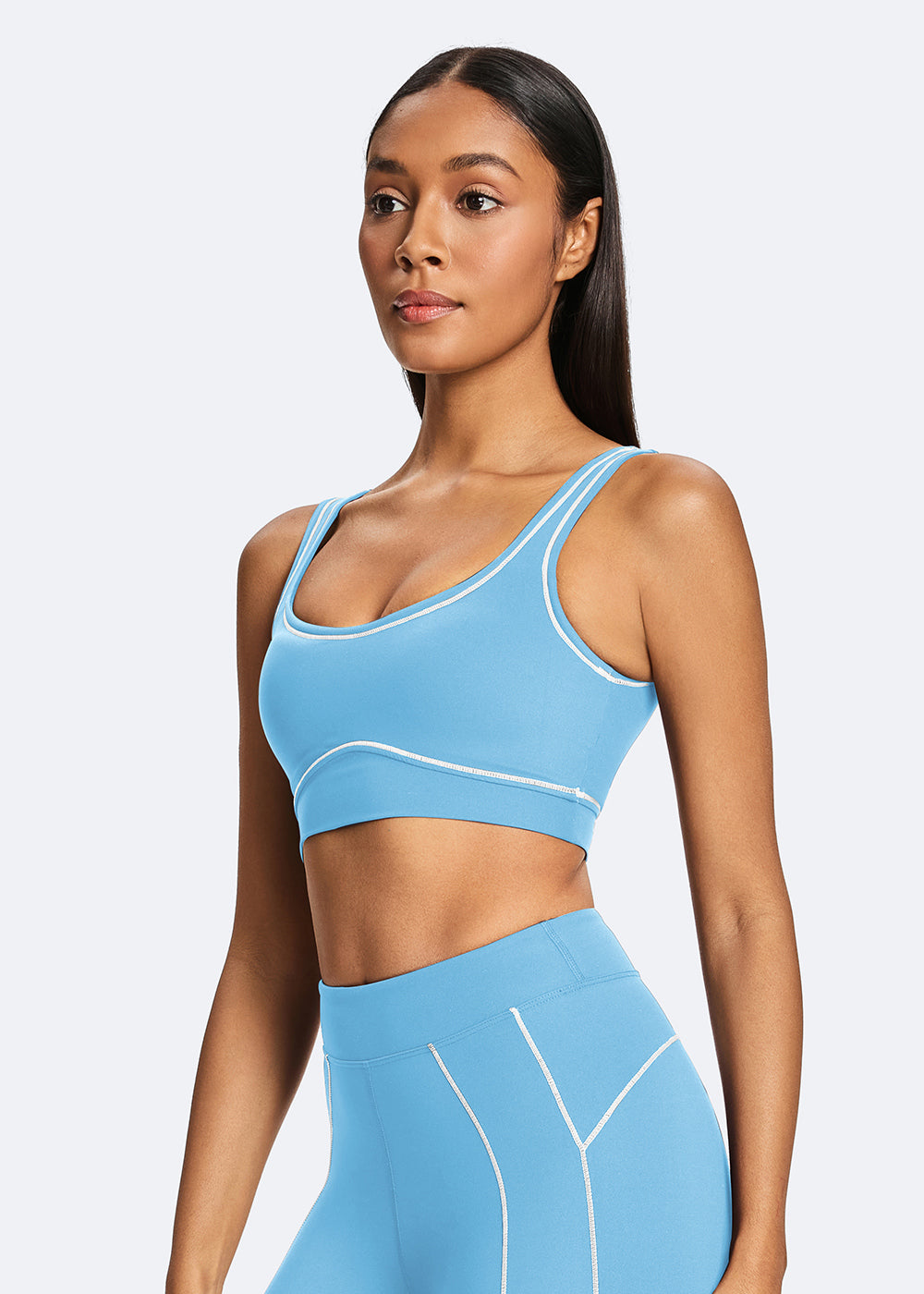 Contrast thread bodycon sports bra - blue