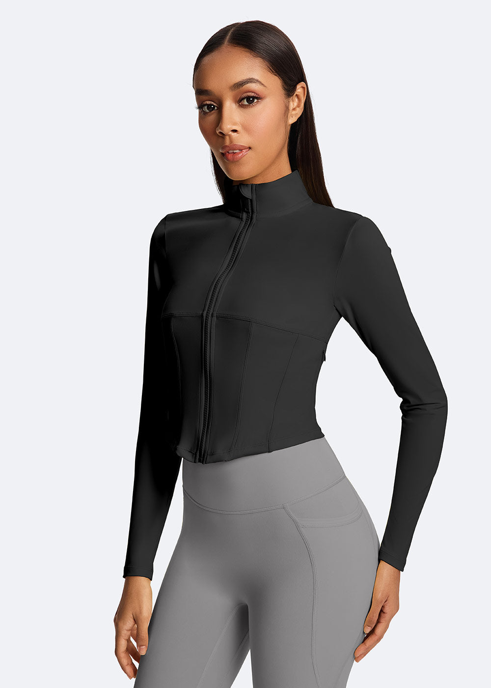 Cropped Zip-Up Mock Neck Sports Jacket