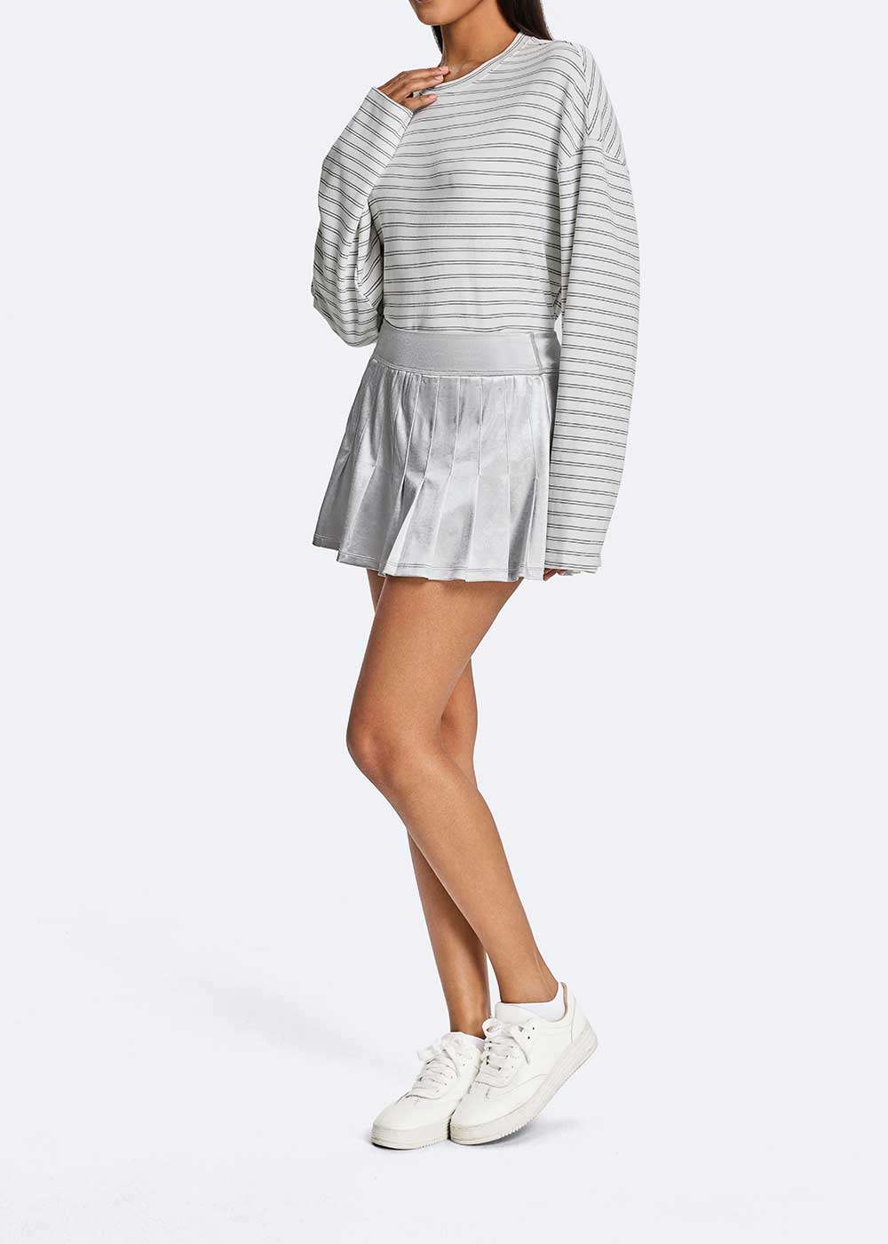 High Gloss Solid Press-Pleated Skort