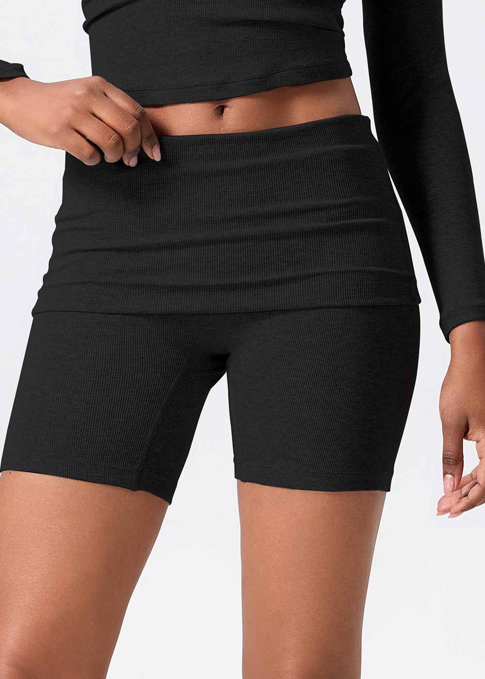 Fold Over High Waist Ribbed Workout Shorts
