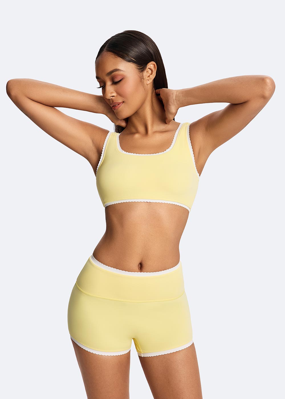 Women's Color-blocking Yellow Lace Bra Front Pose Close-up