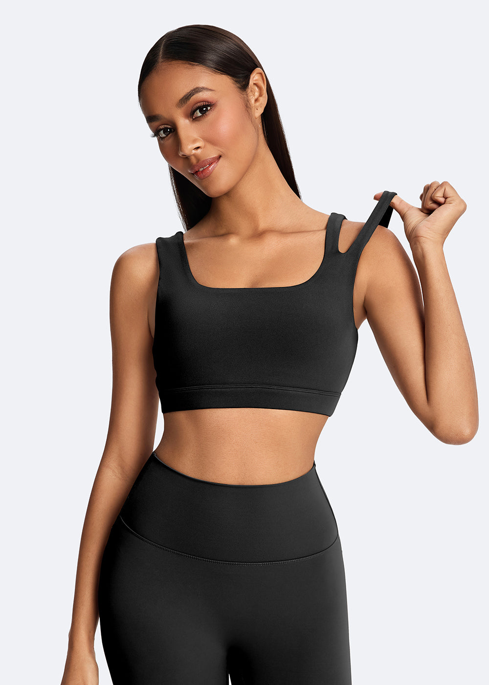 Square Neck Cutout Sports Bra - front2