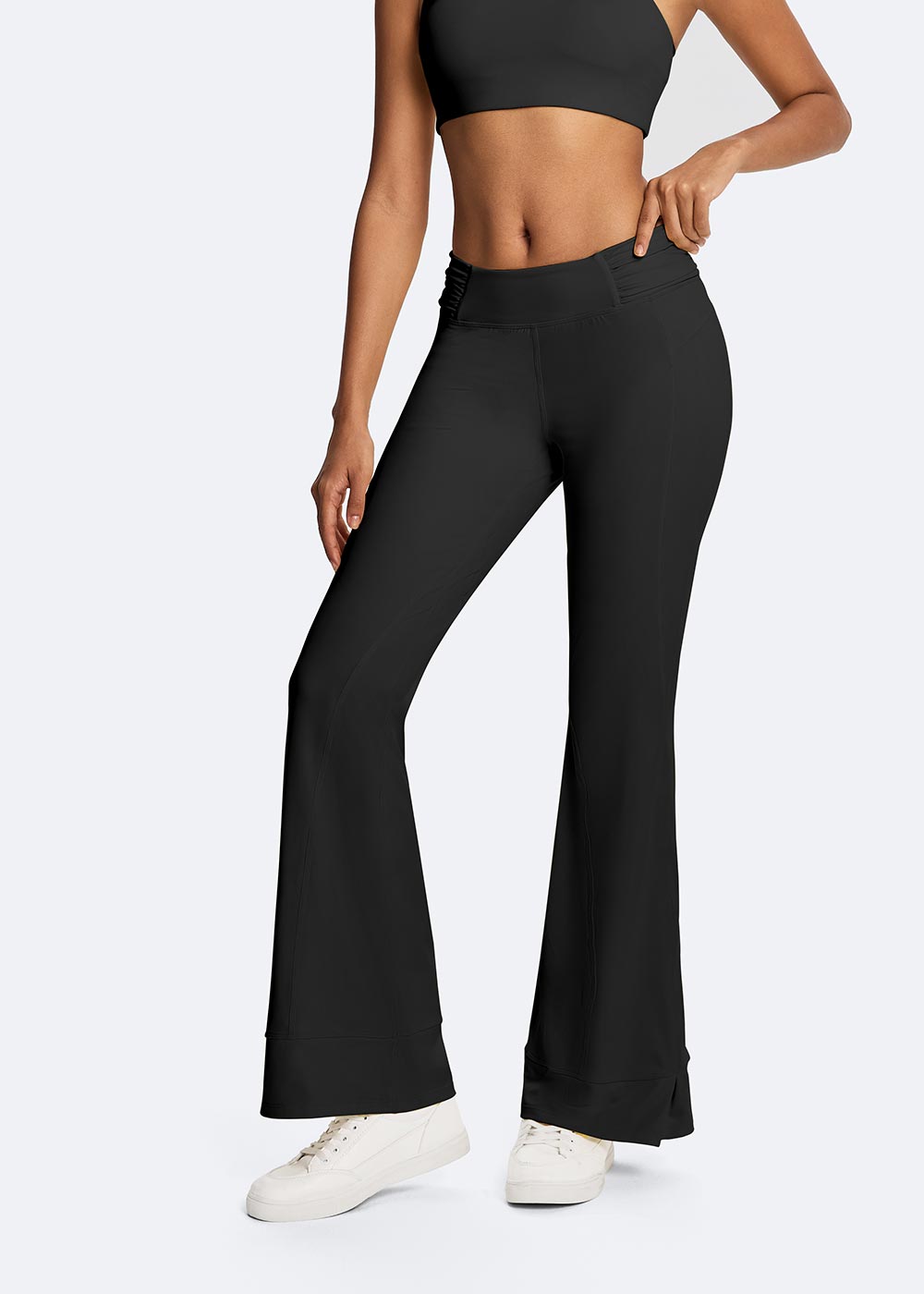 Linear-Accented Casual Flare Legging Black