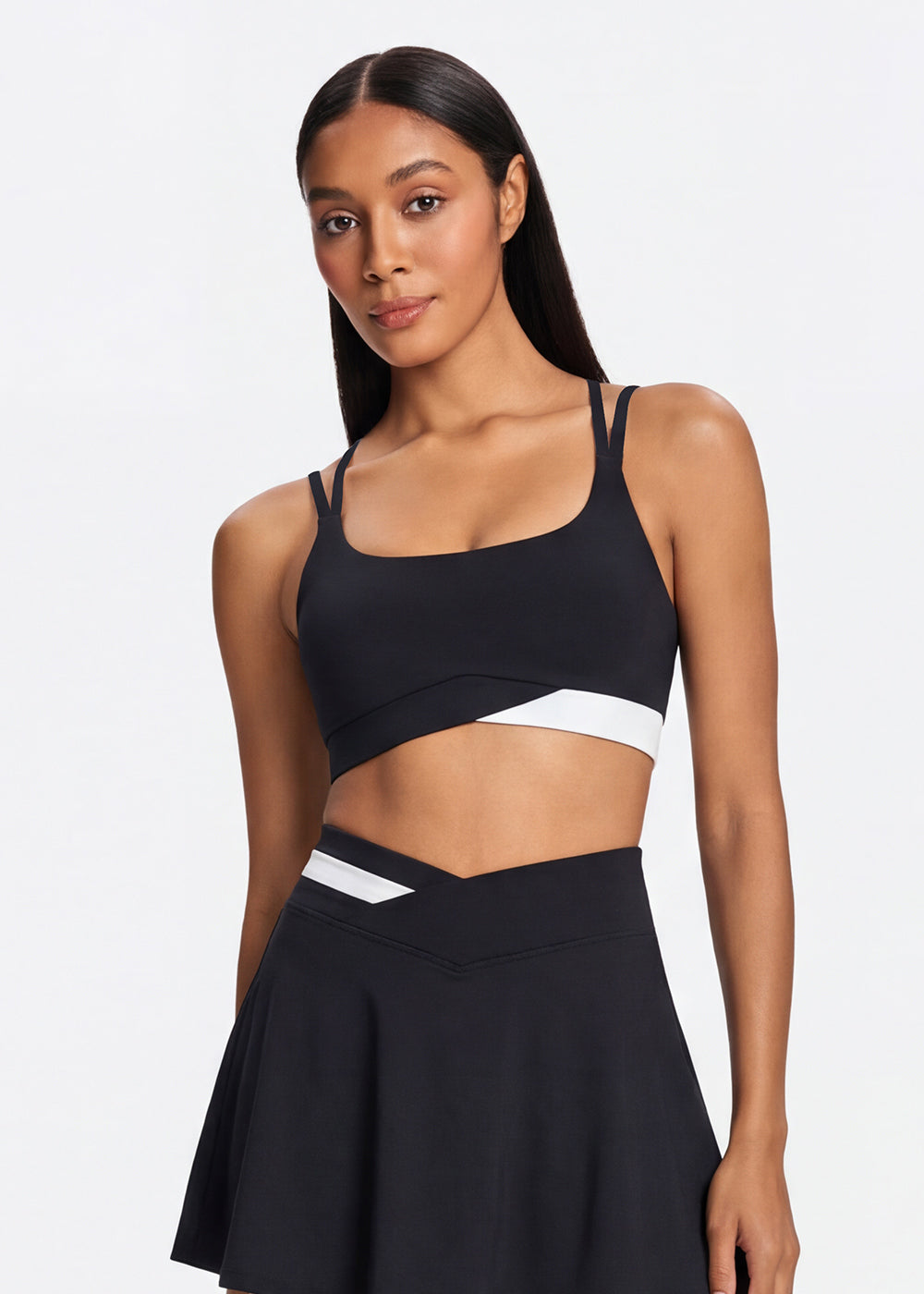 Contrast Color Double Strap Sports Bra - front