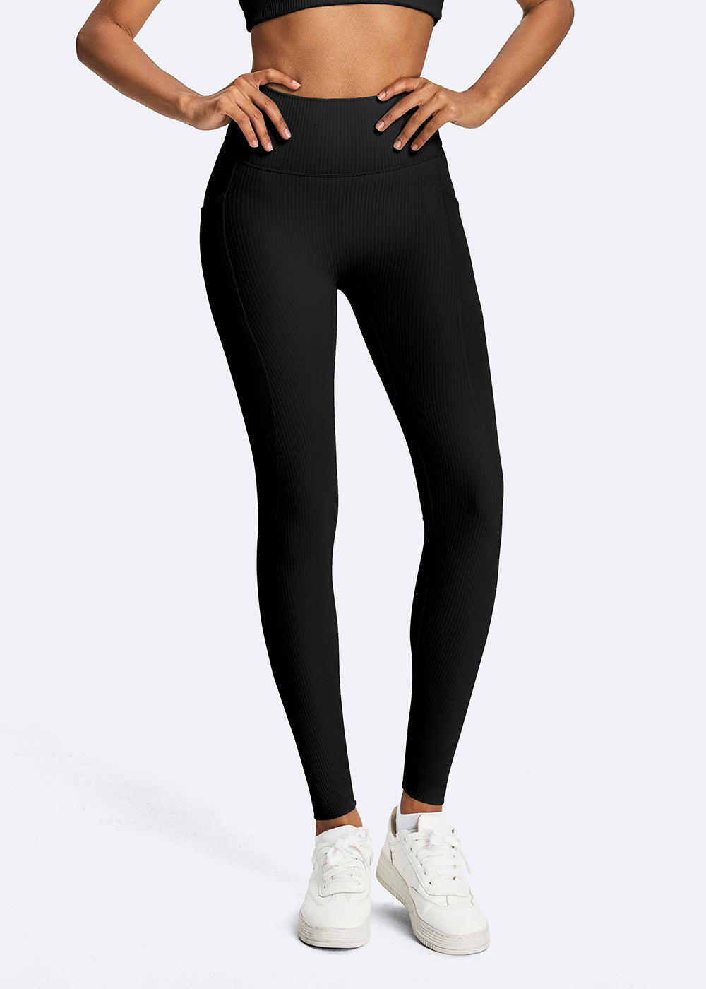 Ribbed High-Waist Pocket Gym Leggings - front