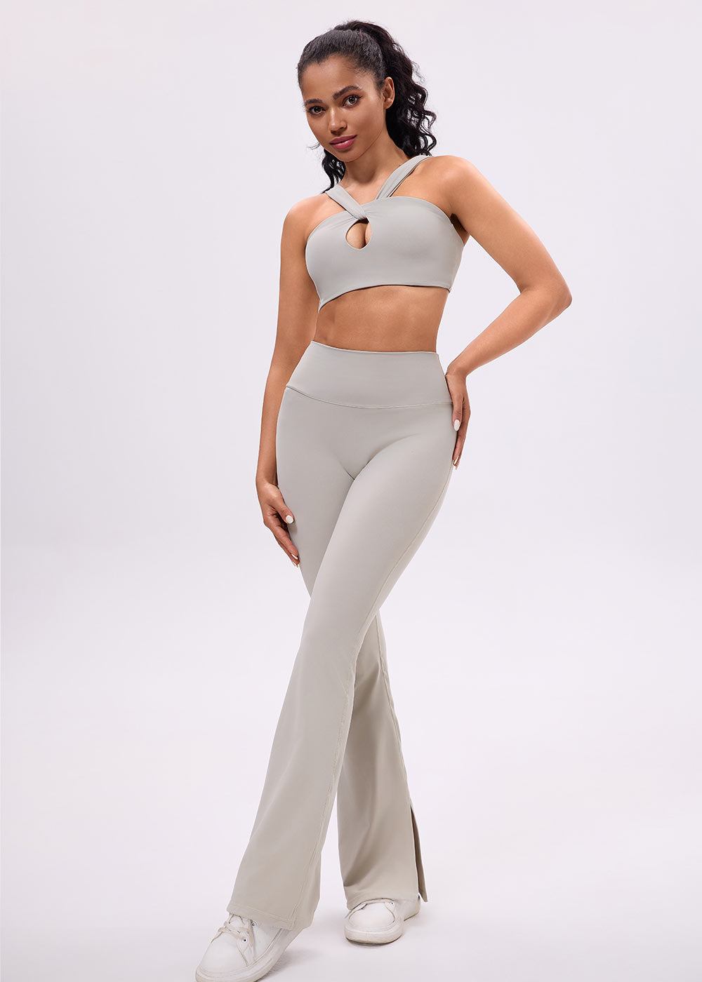 High-Waist Flared Leggings with Inner Slit