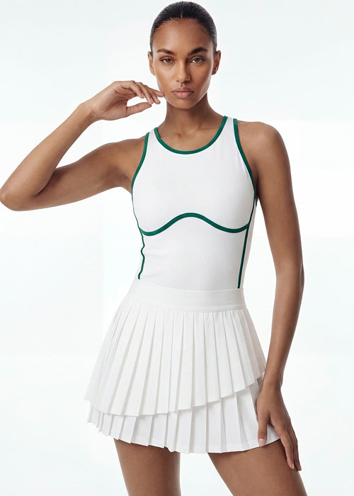 Asymmetric Double-Layer Pleated Tennis Skirt Close-up of the front of the skirt