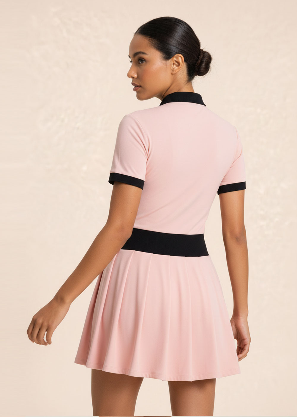 Contrast Polo Collar Pleated  Short‑Sleeve Tennis Dress
