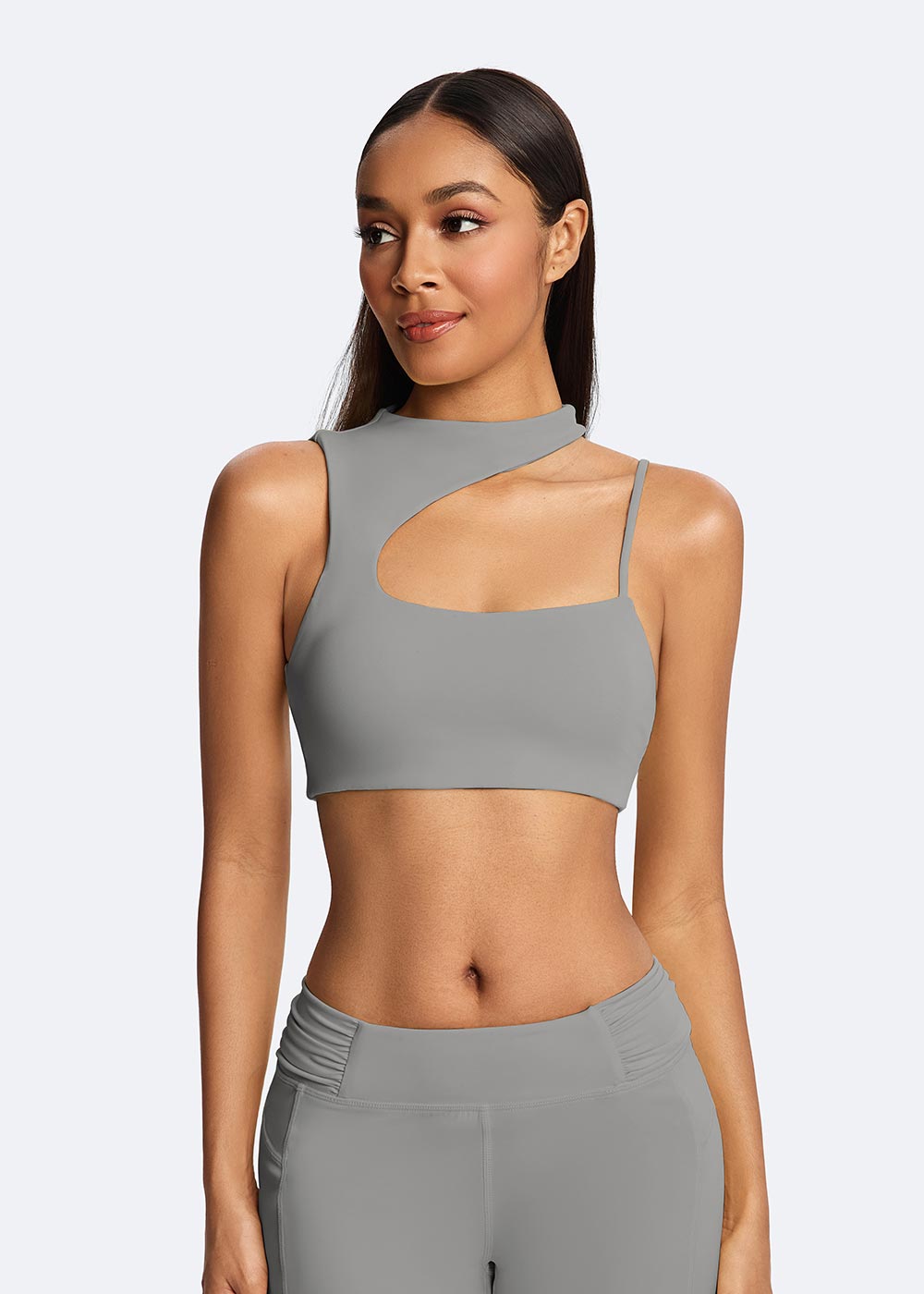 Asymmetrical High-Neck Cutout Sports Bra
