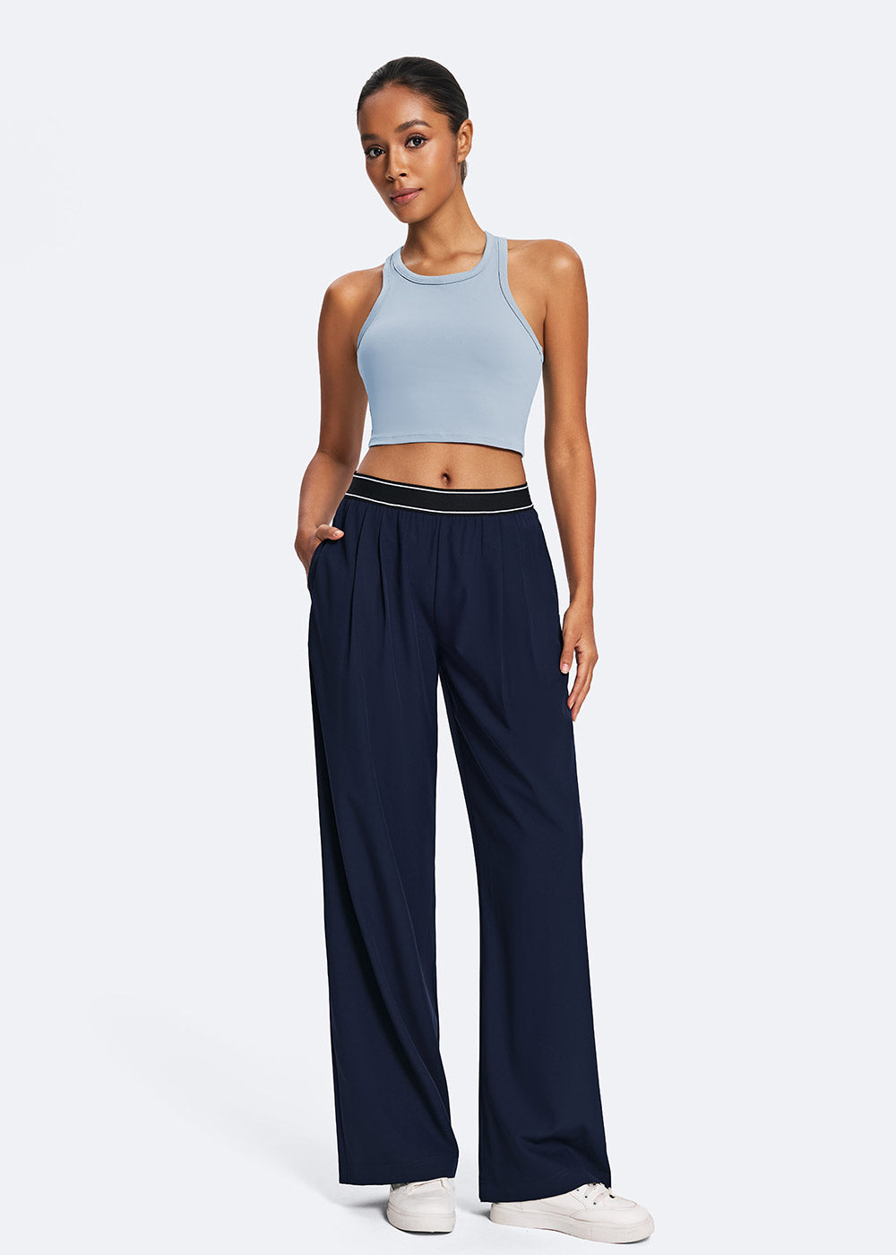 Wide-Leg Casual Pants with Elastic Waistband
