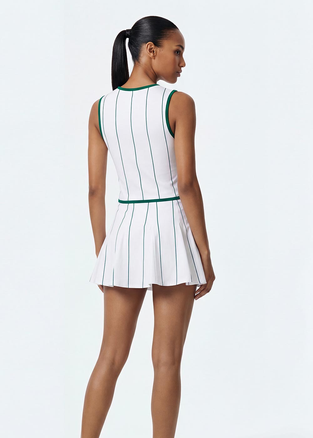 Striped Color-blocking Pleated Skirt