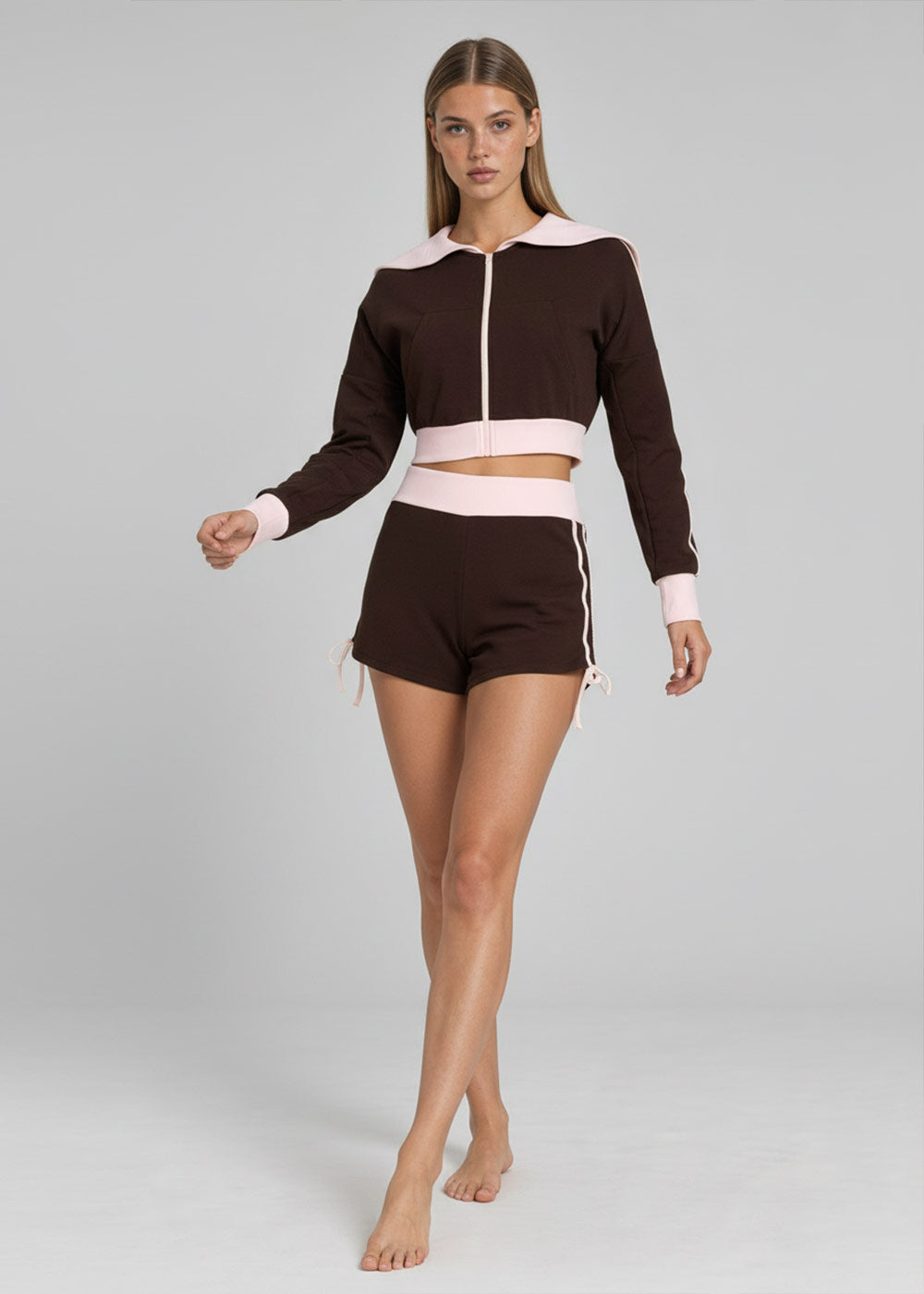 Women's Sailor Collar Cropped Zip-Up Jacket