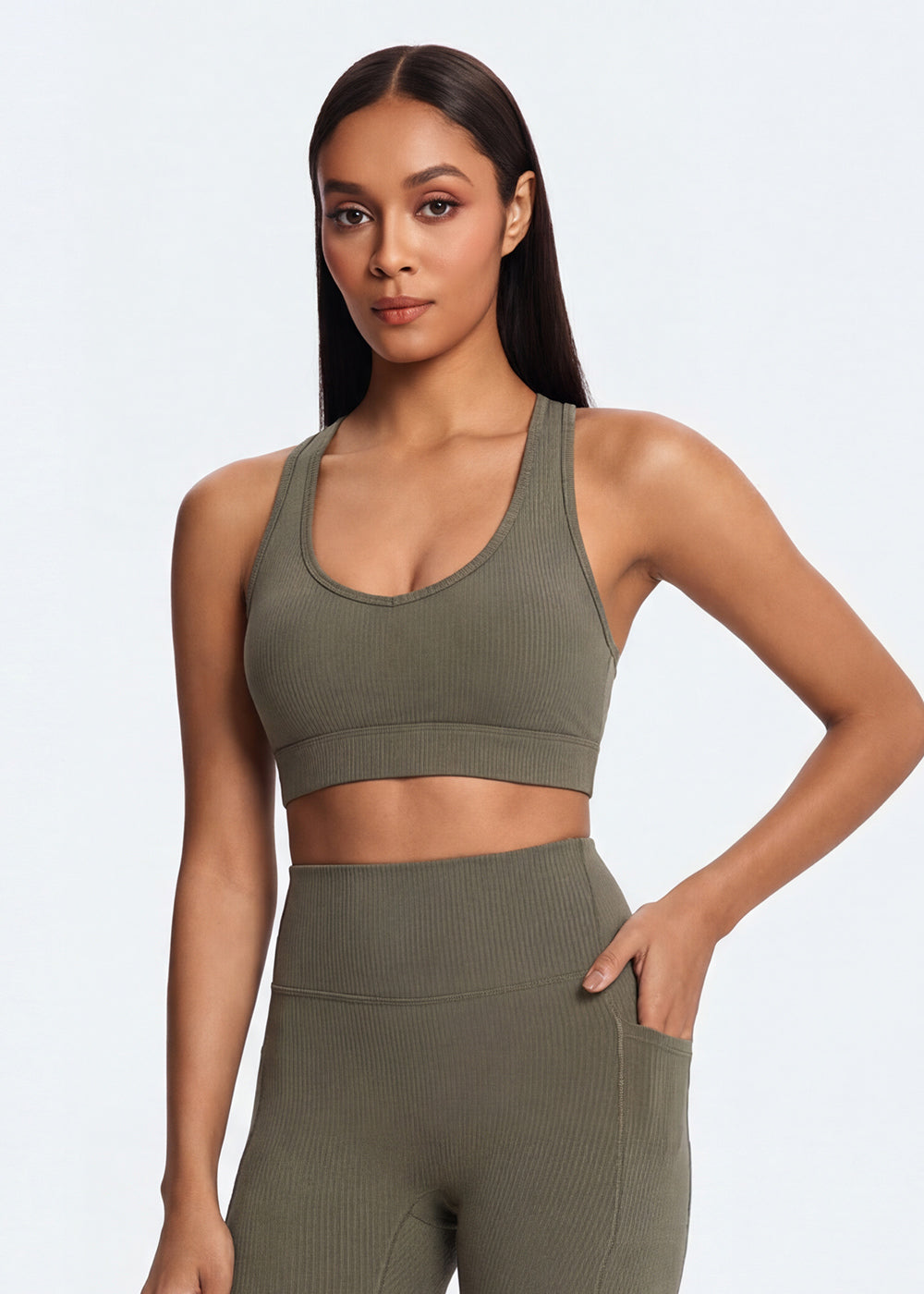 Ribbed Crisscross Back Yoga Bra - front