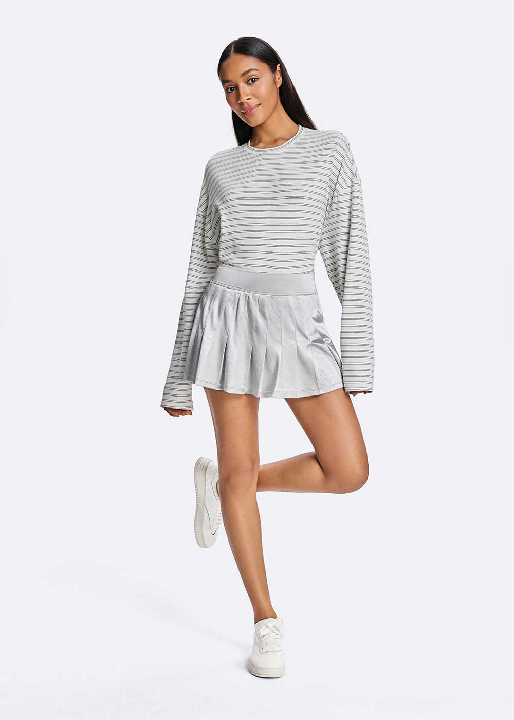 Striped Laid-Back Drop Shoulder Long Sleeve Top