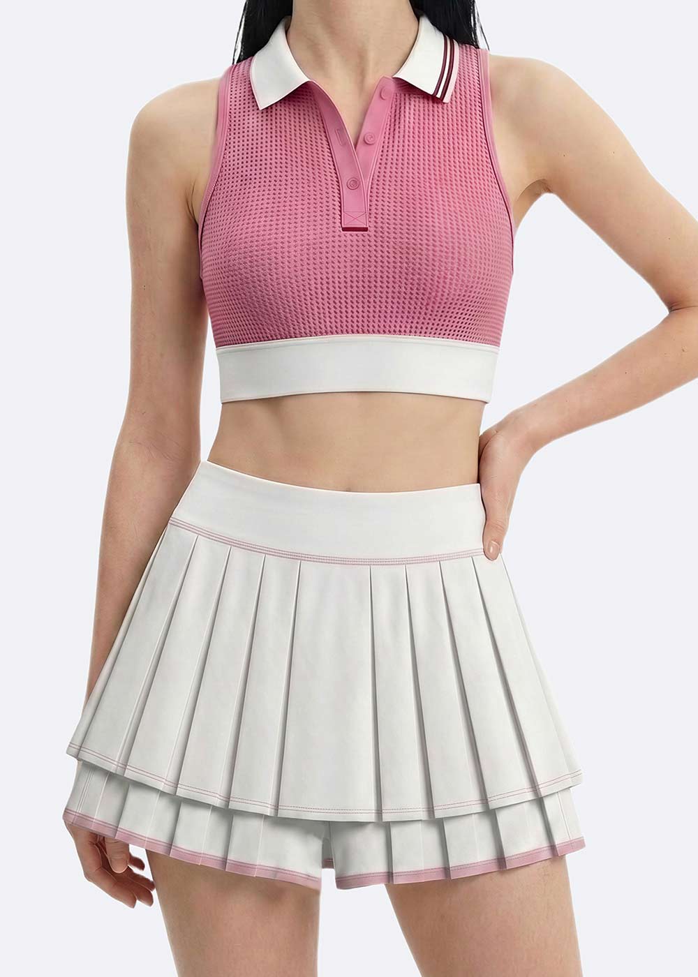 Tennis Polo Crop Top Skirt 2 Pieces Sets