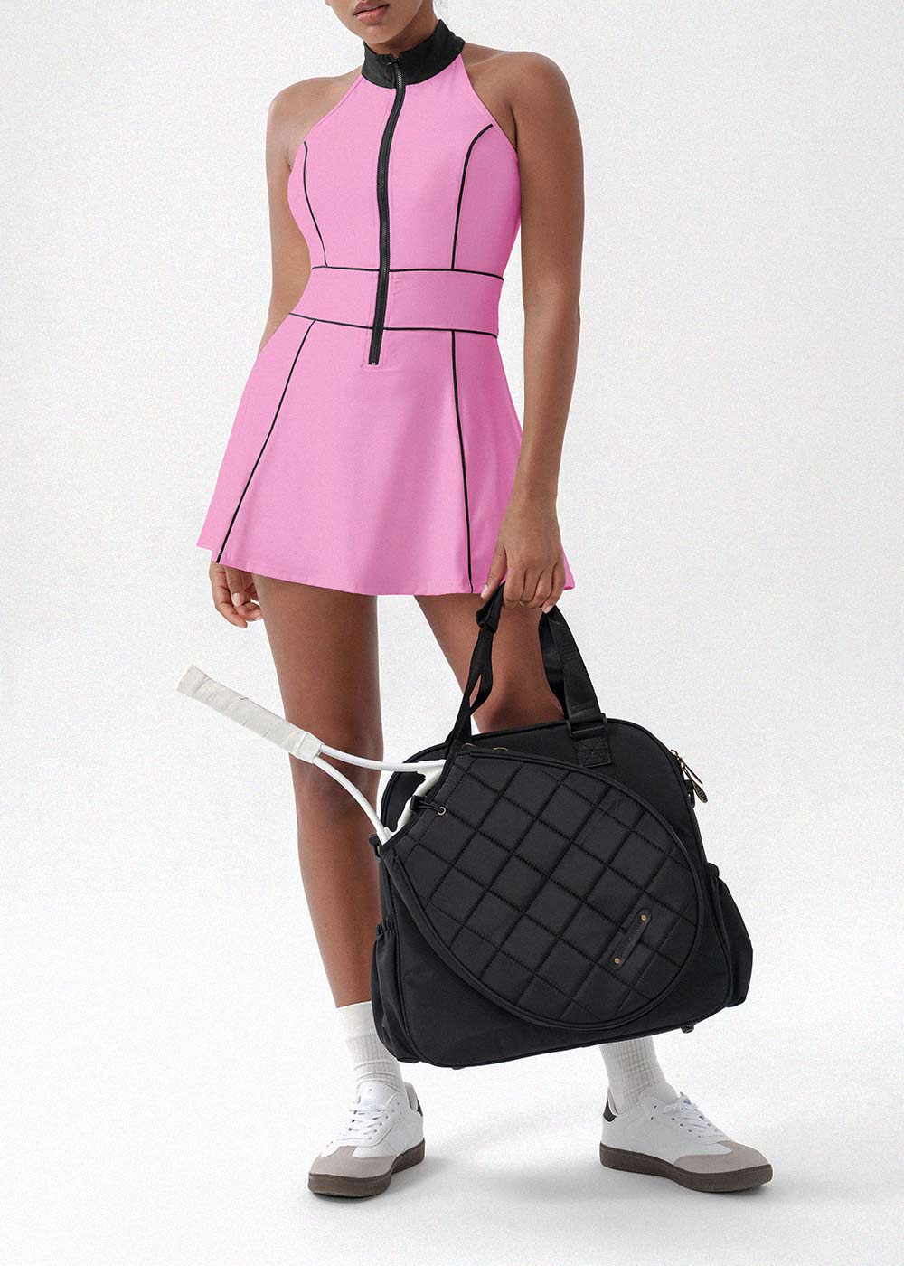 U-Back Color Block Collar Zipper Golf Sports Dress