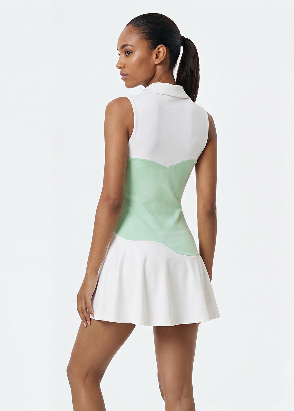 Lapel Color-blocking Square Professional Tennis Dress