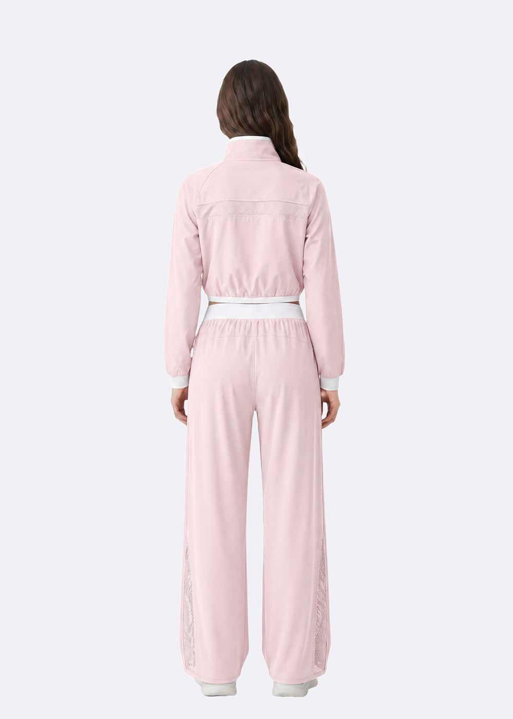 Color-Block Mesh Wide Leg Track Pants