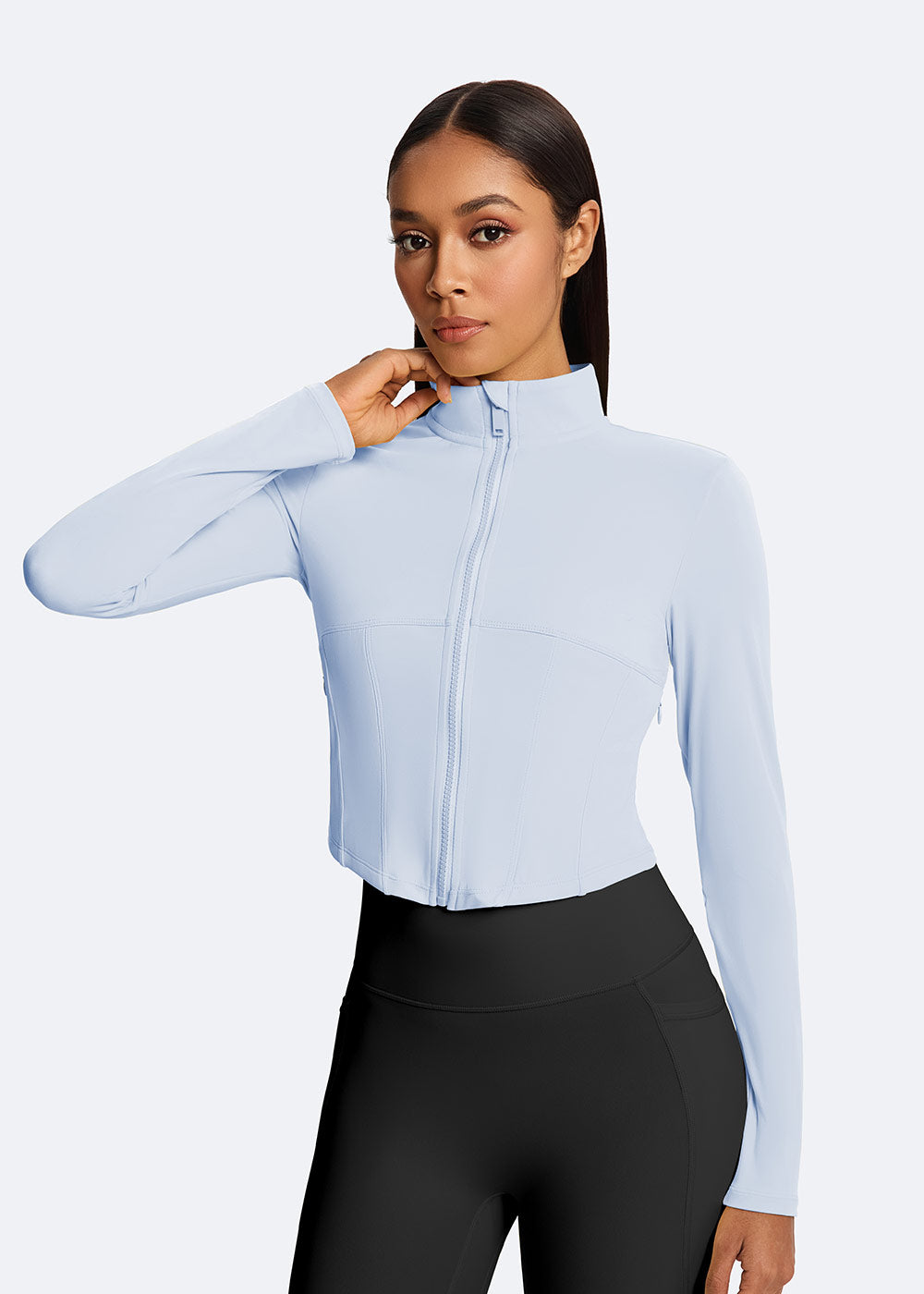 Cropped Zip-Up Mock Neck Sports Jacket