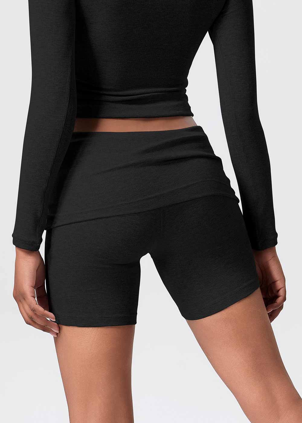 Fold Over High Waist Ribbed Workout Shorts
