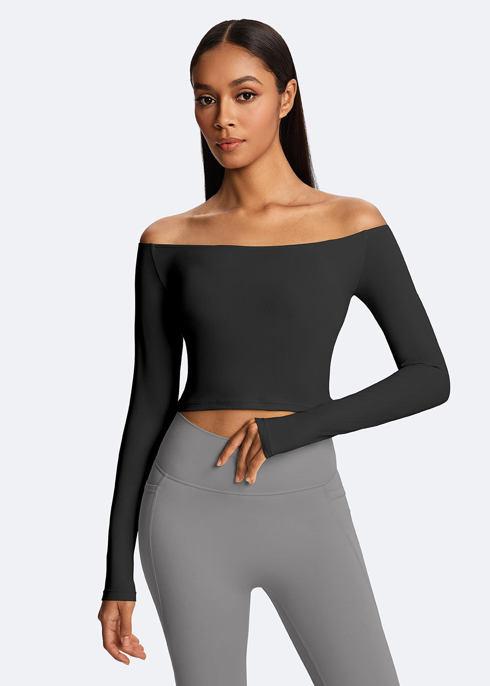 Off-Shoulder Cropped Long-Sleeve Top