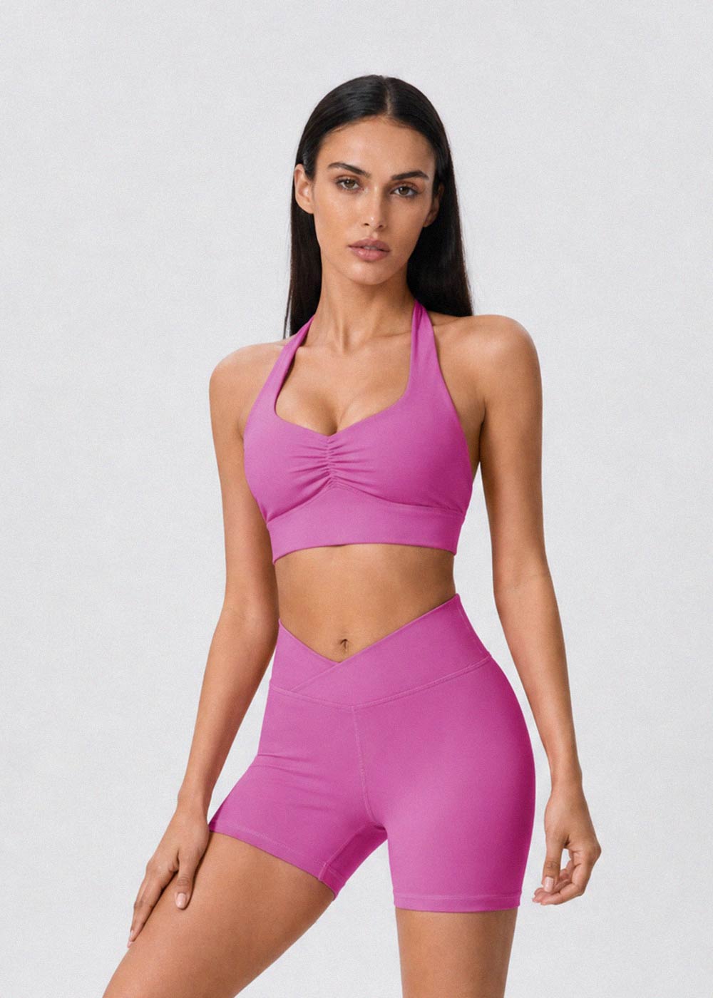 Halter Front Ruched Halter Backless Sports Bra