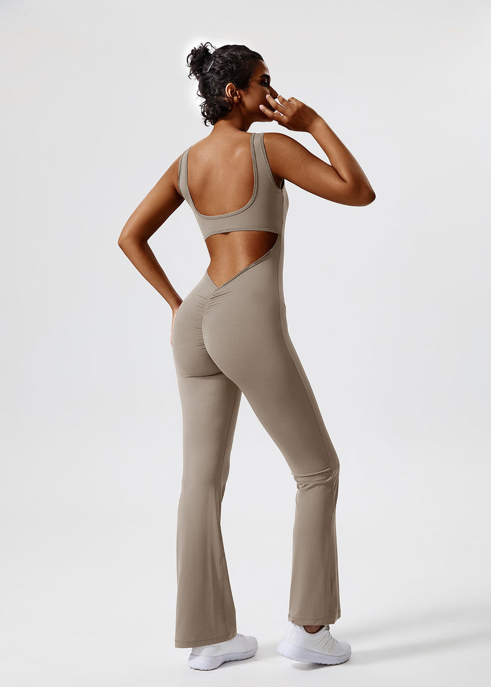 U-Neck Backless Flared Yoga Jumpsuit