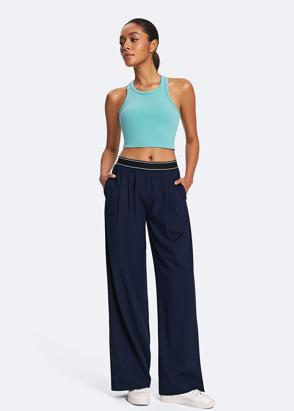 Wide-Leg Casual Pants with Elastic Waistband
