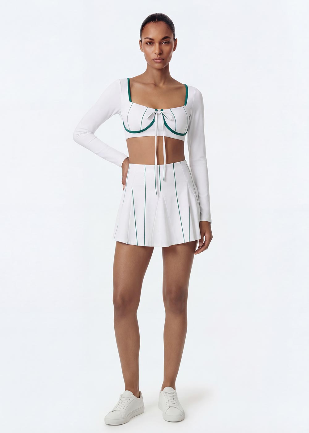 Striped Color-blocking Crop Top with Long Sleeves