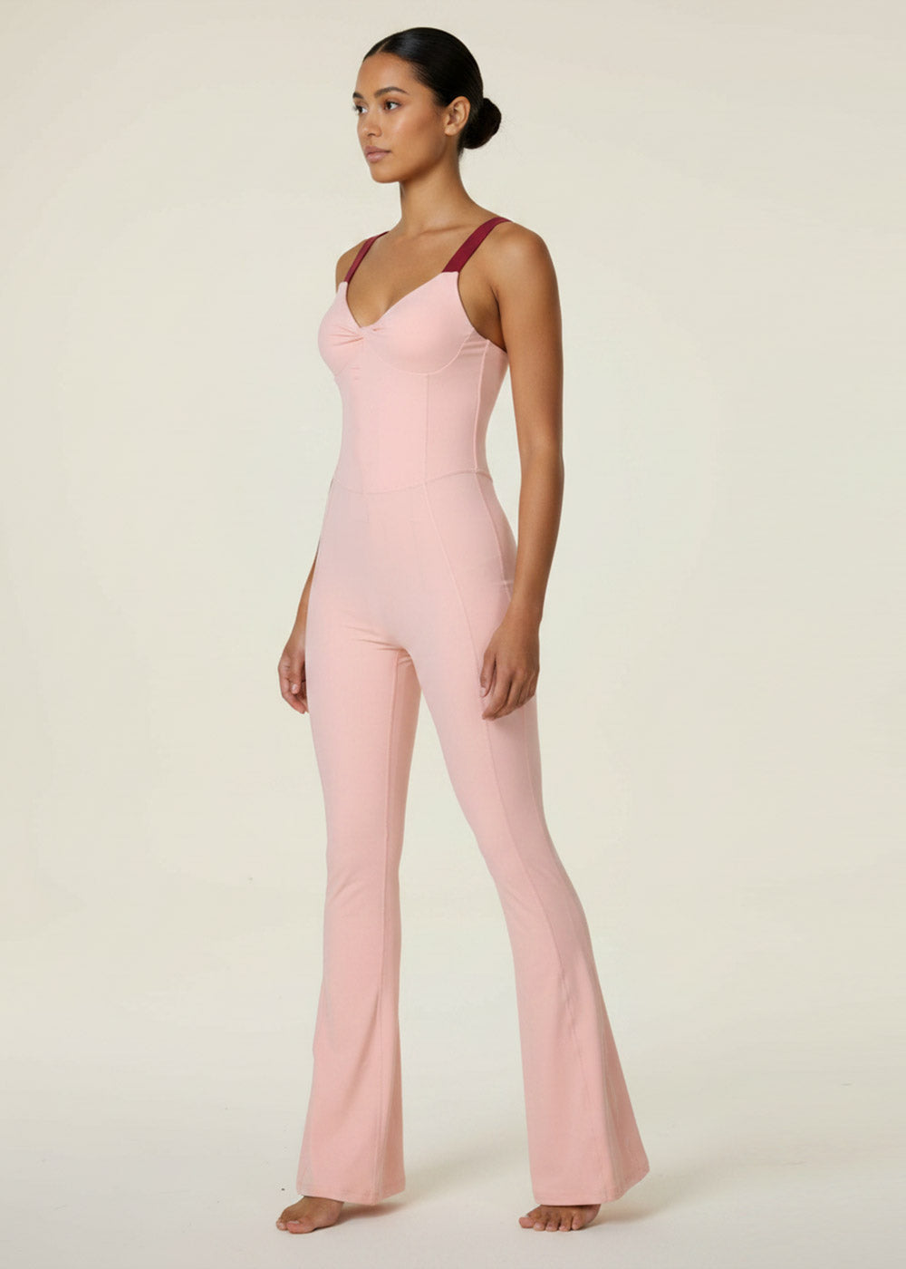 Twist Front Flare Jumpsuit Cross Back Yoga Onesie
