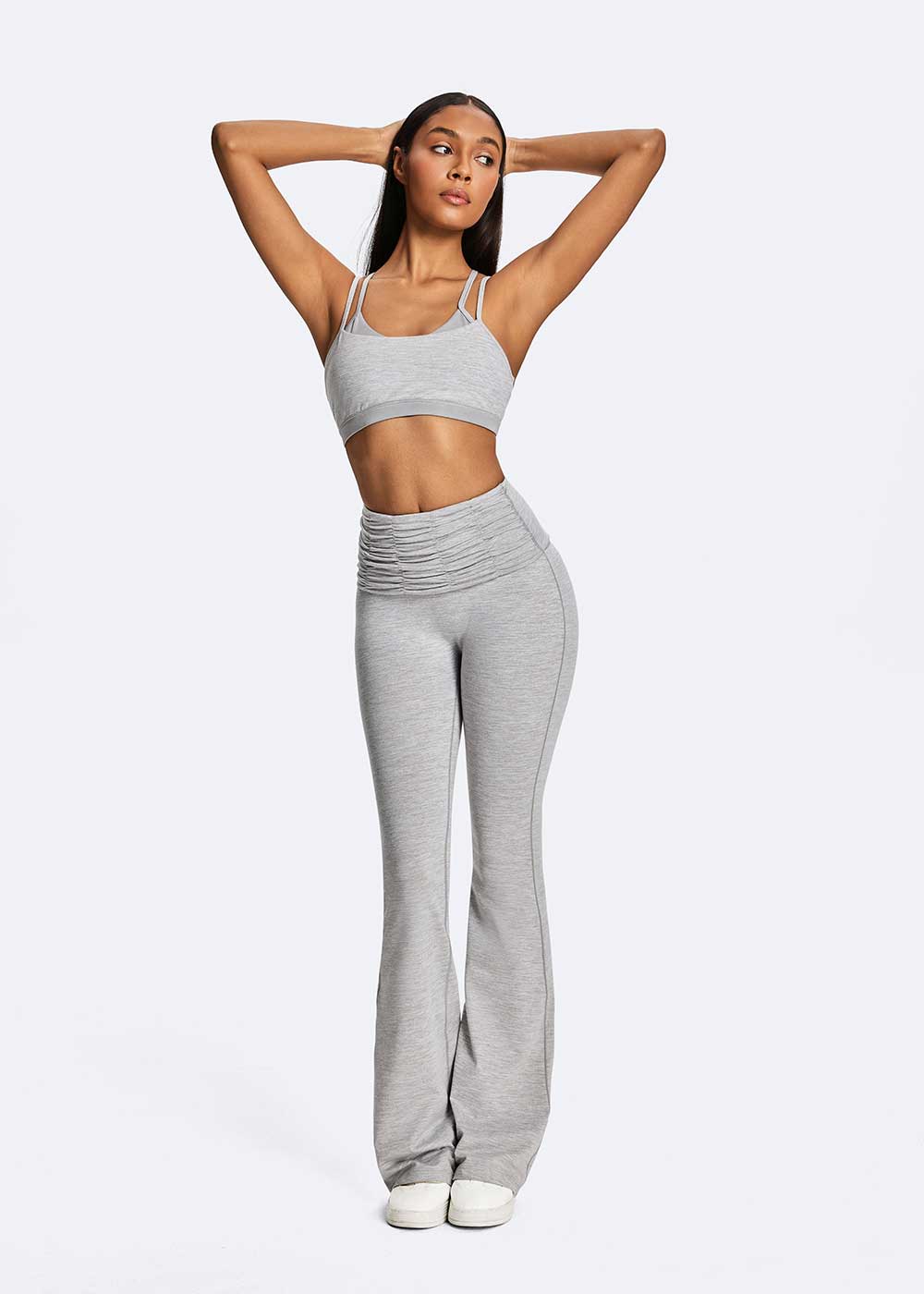 Elegant Pleats Fold Waist Flare Leg Pants