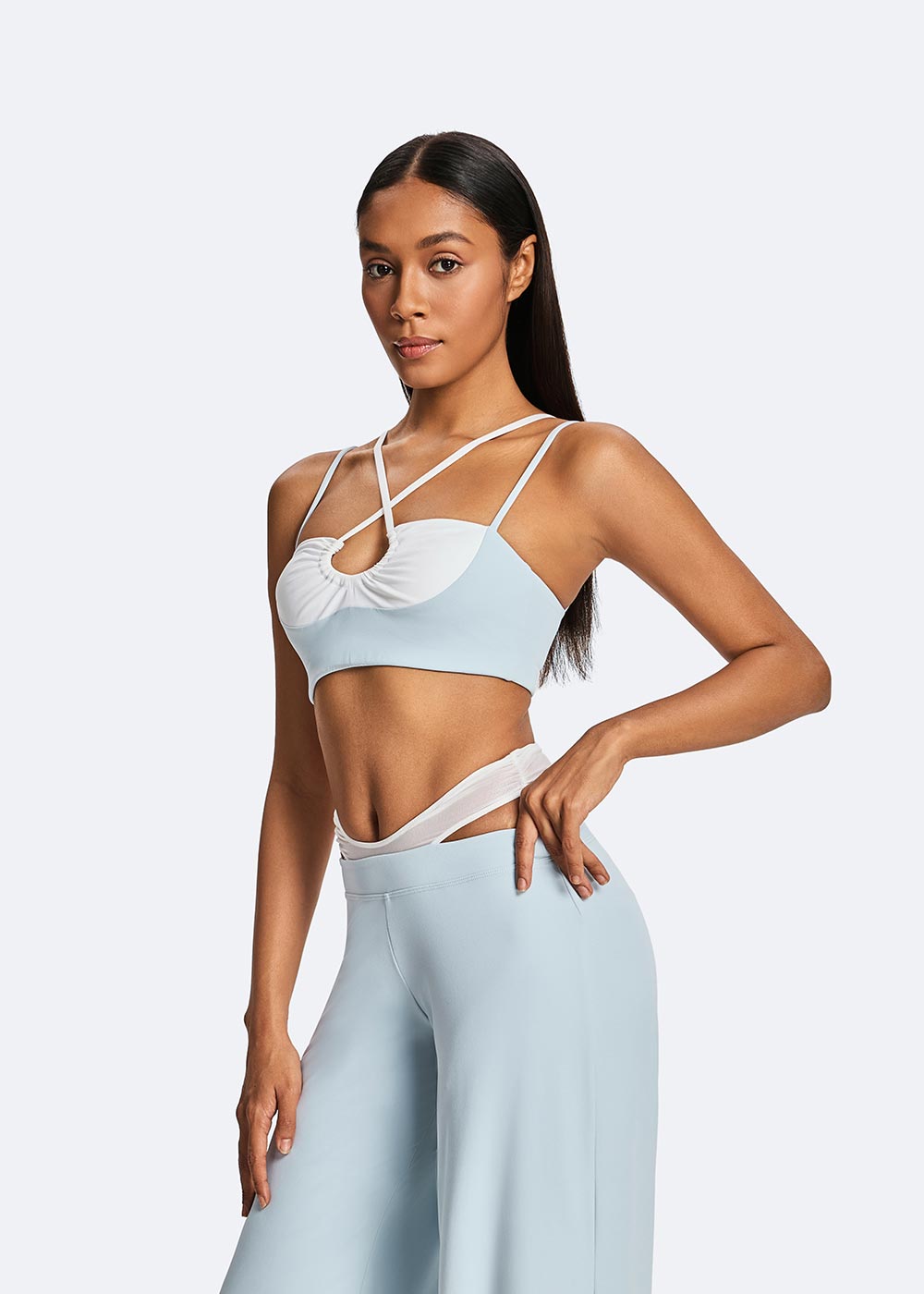 Pleated Color-blocking Bra Close-up on the right side