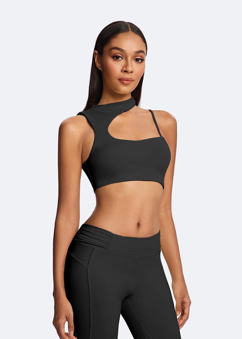 Asymmetrical High-Neck Cutout Sports Bra