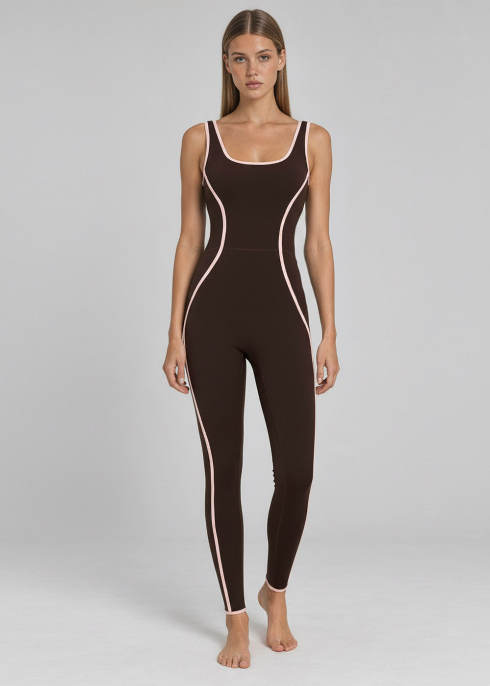 Women's Full-Length Yoga Jumpsuit with Contrast Trim