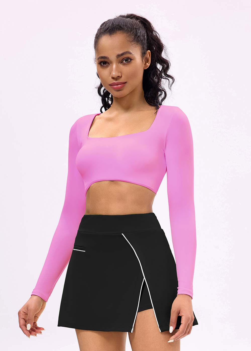 Square Neck Long-Sleeve Cropped Sports Top
