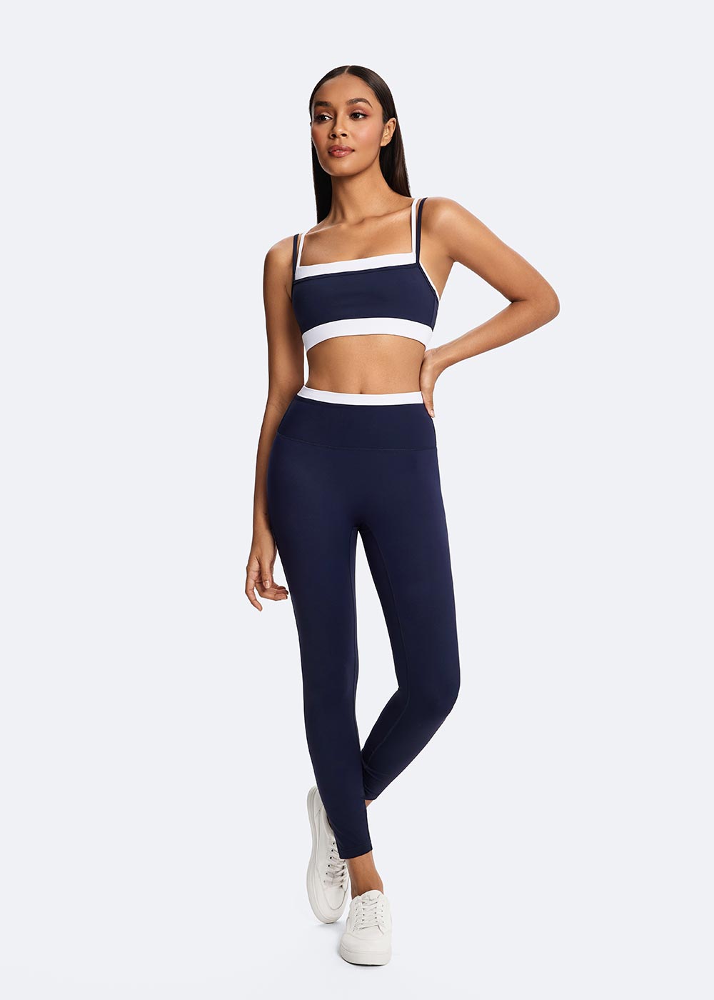 Color-Blocking Minimalist High-Waisted Flat-Front Leggings