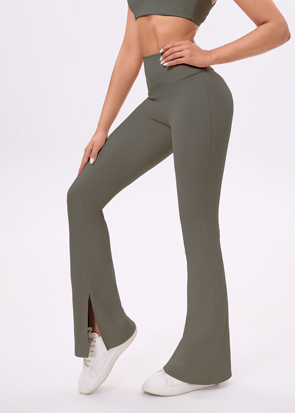 High-Waist Flared Leggings with Inner Slit