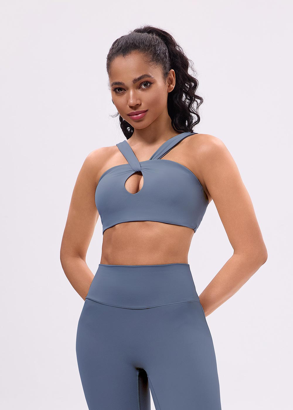 Twist Front Cutout Open-Back Sports Bra Blue