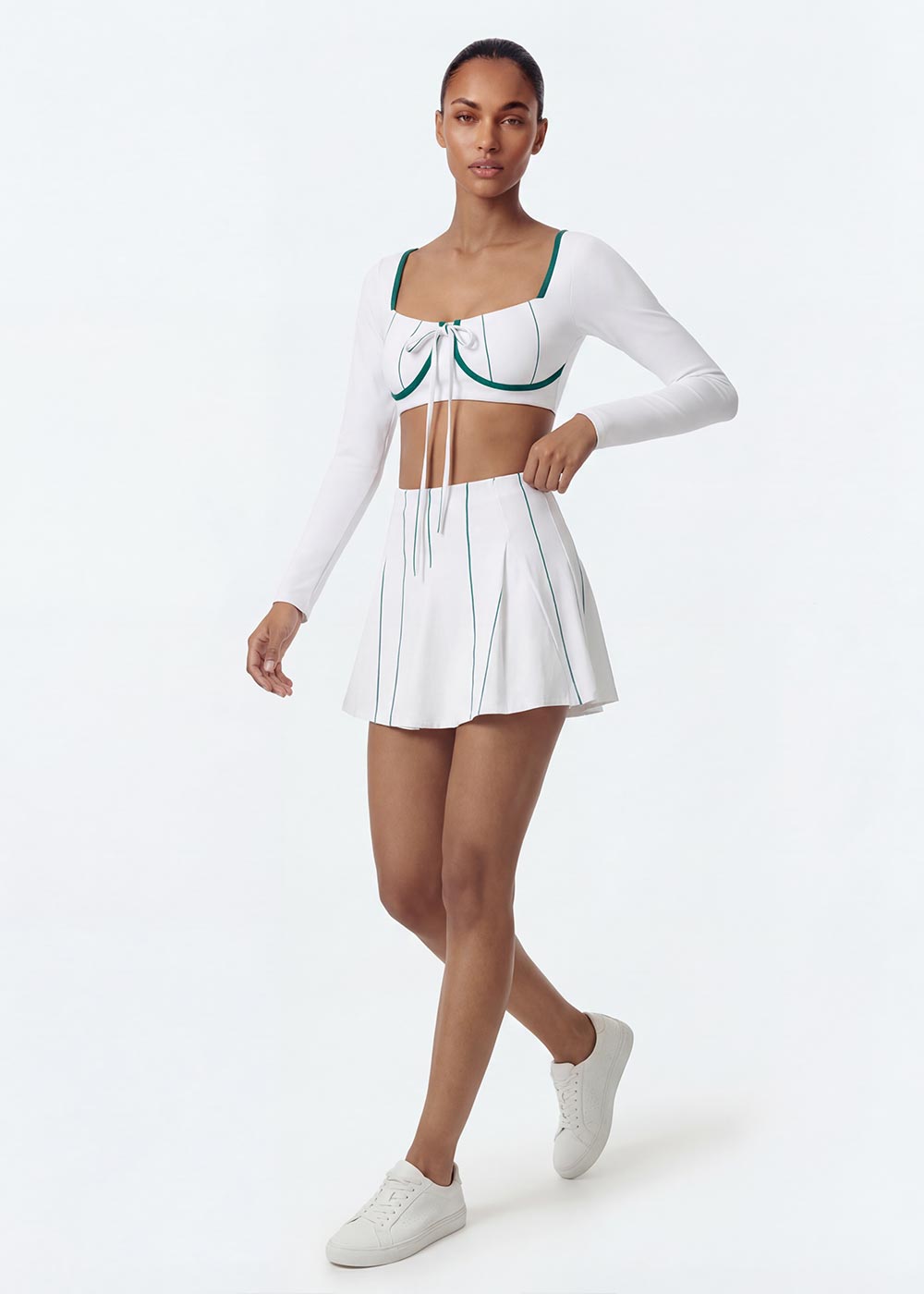 Striped Color-blocking Crop Top with Long Sleeves